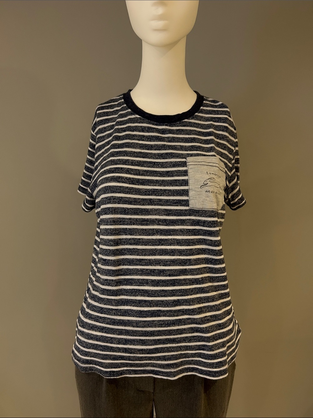 Striped grey and White Tee with Pocket